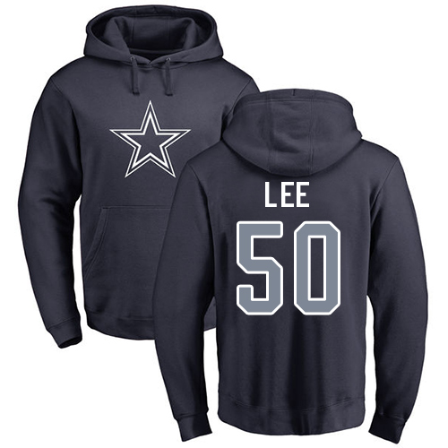 Men Dallas Cowboys Navy Blue Sean Lee Name and Number Logo 50 Pullover NFL Hoodie Sweatshirts